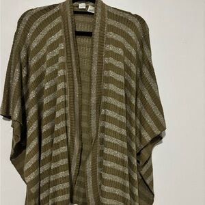Chico's Olive and Cream Striped Poncho